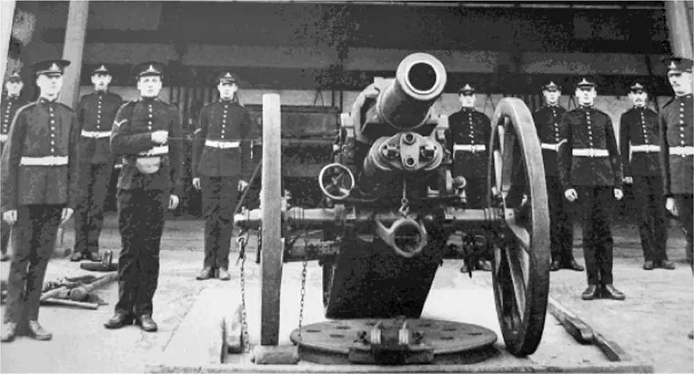 Gun drill in 1909 with 6 inch 30cwt Howitzer