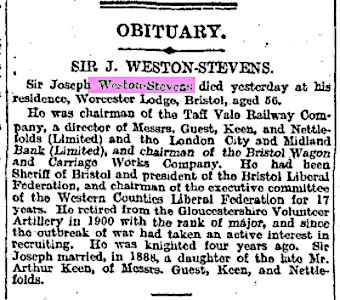 Honorary Major Joseph Weston-Stevens obituary